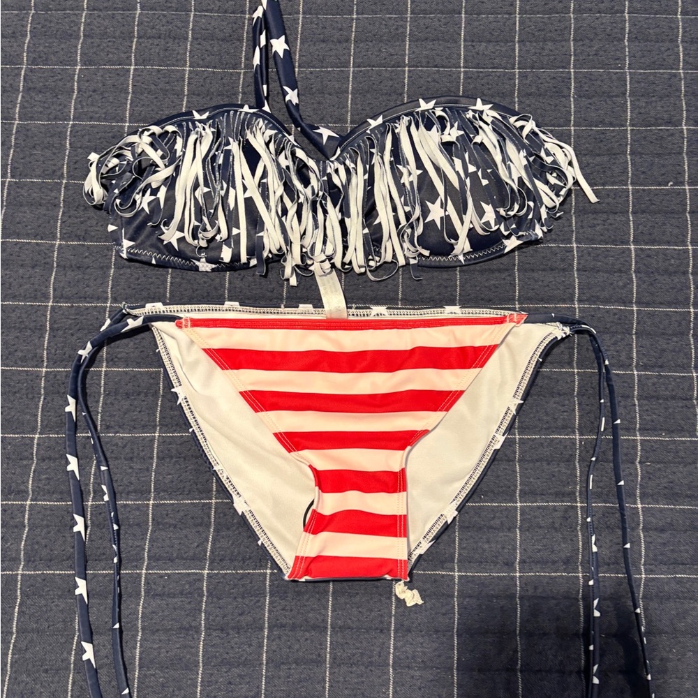 Womans Swimwear Set - Navy and Red Stripes